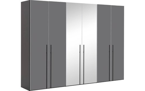 Goossens Kledingkast Easy Storage Ddk, Kledingkast 304 cm breed, 220 cm hoog, 4x glas draaideur en 2x spiegel draaideur midden