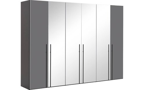 Goossens Kledingkast Easy Storage Ddk, Kledingkast 304 cm breed, 220 cm hoog, 2x glas draaideur en 4x spiegel draaideur midden