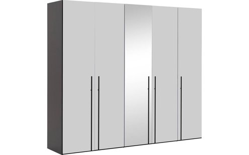 Goossens Kledingkast Easy Storage Ddk, Kledingkast 253 cm breed, 220 cm hoog, 4x glas draaideur en 1x spiegel draaideur midden
