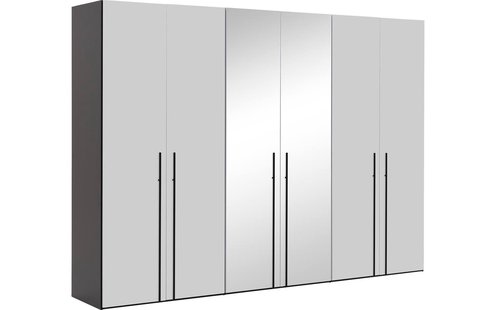 Goossens Kledingkast Easy Storage Ddk, Kledingkast 304 cm breed, 220 cm hoog, 4x glas draaideur en 2x spiegel draaideur midden