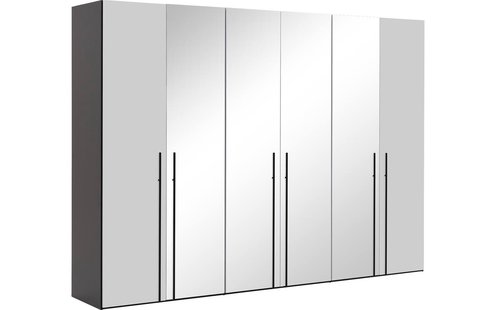 Goossens Kledingkast Easy Storage Ddk, Kledingkast 304 cm breed, 220 cm hoog, 2x glas draaideur en 4x spiegel draaideur midden