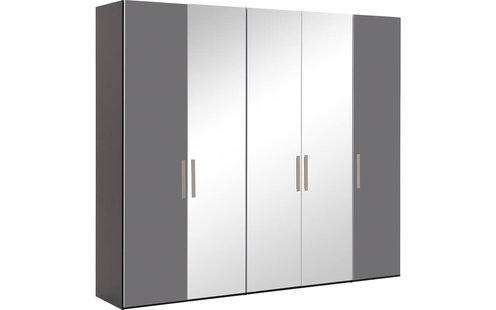 Goossens Kledingkast Easy Storage Ddk, Kledingkast 253 cm breed, 220 cm hoog, 2x glas draaideur en 3x spiegel draaideur midden