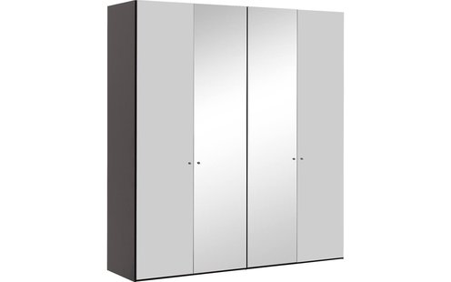 Goossens Kledingkast Easy Storage Ddk, Kledingkast 203 cm breed, 220 cm hoog, 2x glas draaideur en 2x spiegel draaideur midden