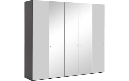 Goossens Kledingkast Easy Storage Ddk, Kledingkast 253 cm breed, 220 cm hoog, 2x glas draaideur en 3x spiegel draaideur midden