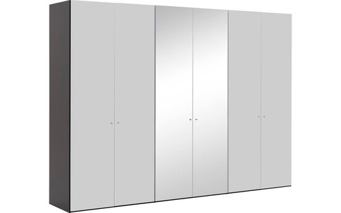 Goossens Kledingkast Easy Storage Ddk, Kledingkast 304 cm breed, 220 cm hoog, 4x glas draaideur en 2x spiegel draaideur midden