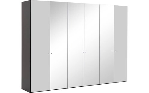 Goossens Kledingkast Easy Storage Ddk, Kledingkast 304 cm breed, 220 cm hoog, 2x glas draaideur en 4x spiegel draaideur midden