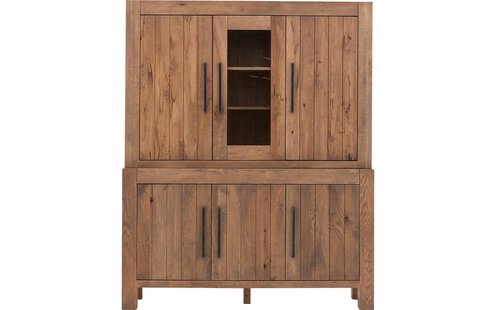 Goossens Buffetkast Roots, 1 glasdeur 5 dichte deuren, donkergrijs eiken, 170 x 210 x 45 cm, stijlvol landelijk