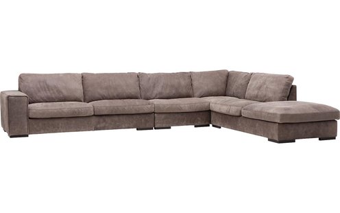 Goossens Excellent Hoekbank Morceau donkerbruin, leer, 3-zits, urban industrieel