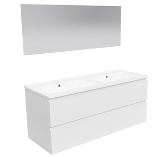 ACTIE BWS Badmeubel | Paris | Wit 120 cm | Mat Wit Wastafel | 2 Kraangaten
