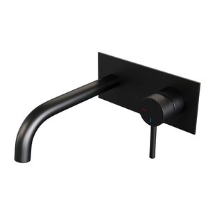 Inbouw Wastafelmengkraan Brauer Black Carving Coldstart Gebogen Uitloop Ronde Hendel Rechts Mat Zwart Met Afdekplaat