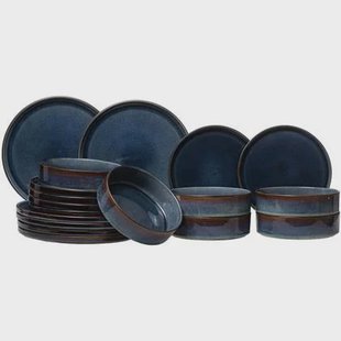 Cosy & Trendy Serviesset Quintana Blue 18-delig | 6 personen - 6 dinerborden, 6 diepe borden en 6 ontbijtborden
