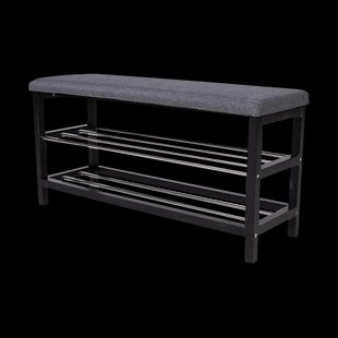 Norah houten schoenenrek zwart met bankje - 100 x 34 cm