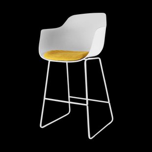 Nino-Liz barkruk wit met okergeel zitkussen - wit onderstel - 65 cm