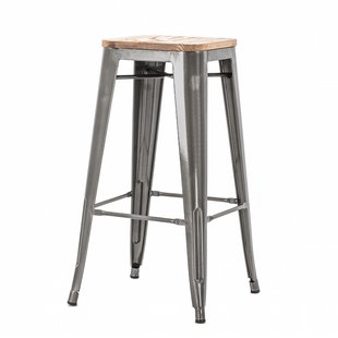 Metalen barkruk industrieel metaal - met houten zitting - 77 cm