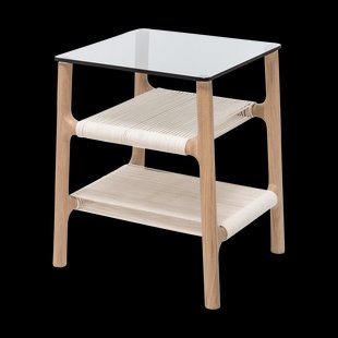Fawn side table houten bijzettafel whitewash - met glazen tafelblad grey - 42 x 34 cm