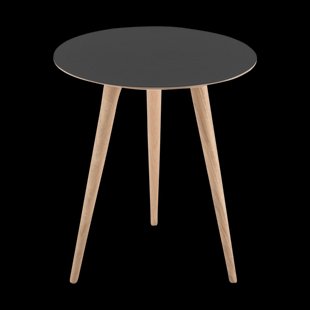 Arp side table houten bijzettafel whitewash - met linoleum tafelblad nero - Ø 45 cm