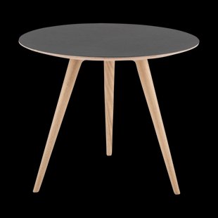 Arp side table houten bijzettafel whitewash - met linoleum tafelblad nero - Ø 55 cm
