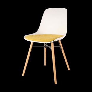 Nena-Liv eetkamerstoel wit met okergeel zitkussen - houten onderstel