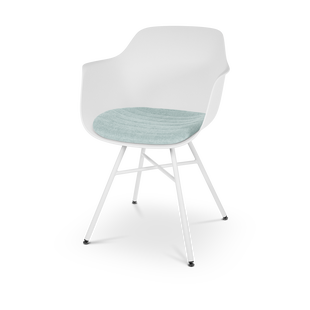 Noa-Liz eetkamerstoel wit met zacht groen zitkussen - wit onderstel