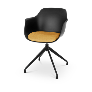 Nola-Liz draaibare eetkamerstoel zwart met okergeel zitkussen - zwart onderstel