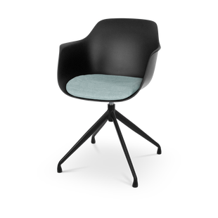 Nola-Liz draaibare eetkamerstoel zwart met zacht groen zitkussen - zwart onderstel