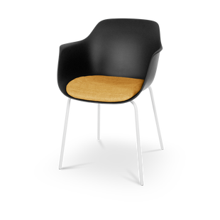 Nora-Liz eetkamerstoel zwart met okergeel zitkussen - wit onderstel