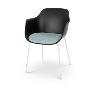Nora-Liz eetkamerstoel zwart met zacht groen zitkussen - wit onderstel