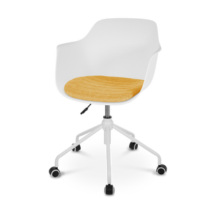 Nout-Liz bureaustoel wit met okergeel zitkussen - wit onderstel