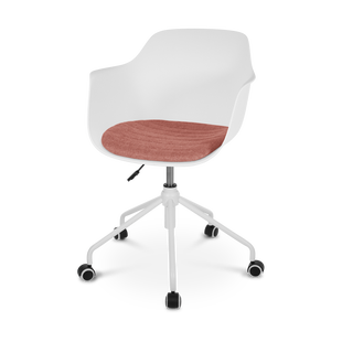 Nout-Liz bureaustoel wit met terracotta rood zitkussen - wit onderstel