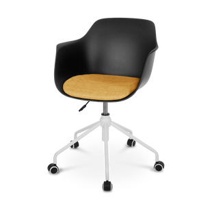 Nout-Liz bureaustoel zwart met okergeel zitkussen - wit onderstel