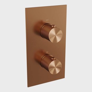 Regendoucheset Inbouw Brauer Copper Carving Thermostatisch 30cm met 3-Weg Omstelling, Gebogen Wandarm en Staaf Handdouche Geborsteld Koper