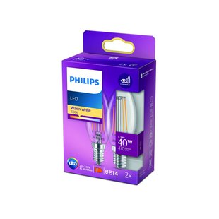 Philips LED kaars filament E14 4,3W 2.700K per 2 Philips LED kaars filament E14 4,3W 2.700K per 2