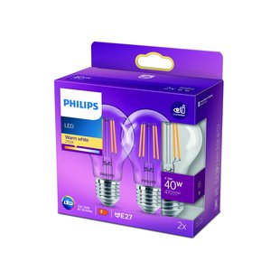 Philips LED lamp E27 4,3W 2.700K filament per 2 Philips LED lamp E27 4,3W 2.700K filament per 2