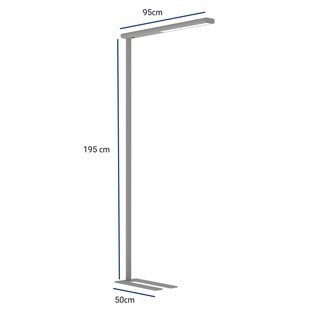 LED kantoor vloerlamp MAULjet, zilverkleurig, hoogte 195 cm