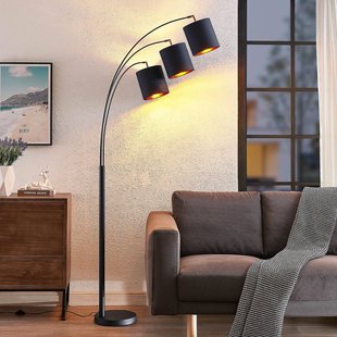 Lindby vloerlamp Nanika, zwart/goud, 202 cm, E27, 3-lamps.