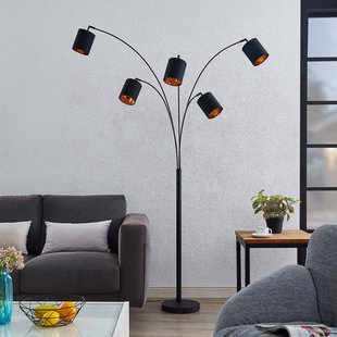 Lindby vloerlamp Abiram, zwart/goud, textiel, 70cm