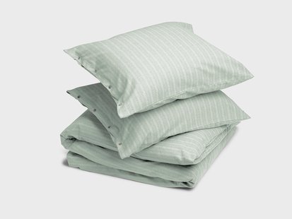 Yumeko Dekbedovertrek flanel green/white stripe 200x220 + 2/60x70 100% biologisch katoen, flanel (licht geborsteld)