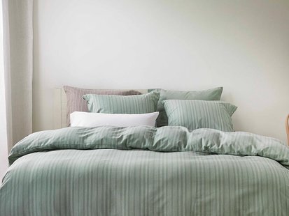 Yumeko Dekbedovertrek flanel green/white stripe 100% biologisch katoen, flanel (licht geborsteld)