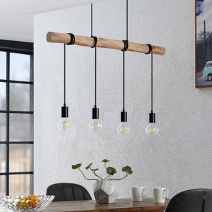 Lindby hanglamp Ferris, 4-lamps, 90cm, hout, E27