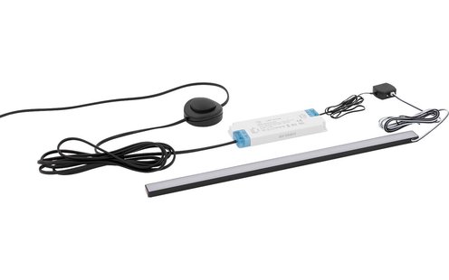 Goossens Kastverlichting Finish, Set 43 cm ledstrip wit licht met voetschakelaar, zwart aluminium, , stijlvol landelijk