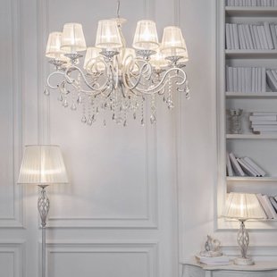 Maytoni Grace kroonluchter, wit, 10-lamps, organza