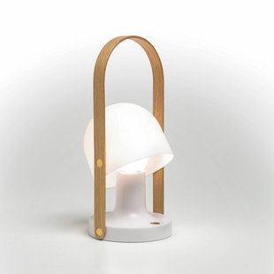 MARSET FollowMe LED tafellamp, wit-eiken, hoogte 29 cm