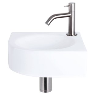 Fonteinset Differnz Cleo 30x30x10 cm Keramiek Wit Met Kraan Gebogen Mat Chroom