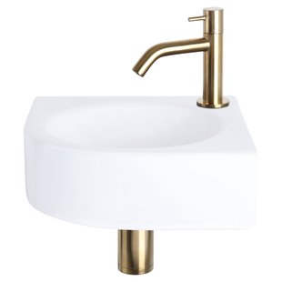 Fonteinset Differnz Cleo 30x30x10 cm Keramiek Wit Met Kraan Gebogen Mat Goud