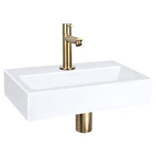 Fonteinset Differnz Flat Keramiek 38x24x7 cm Wit Met Rechte Kraan Mat Goud
