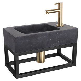 Fonteinset Differnz Bombai Natuursteen en Handoekrek 40x22x9 cm Zwart Met Rechte Kraan Mat Goud Fonteinset Differnz Bombai Natuursteen en Handoekrek 40x22x9 cm Zwart Met Rechte Kraan Mat Goud