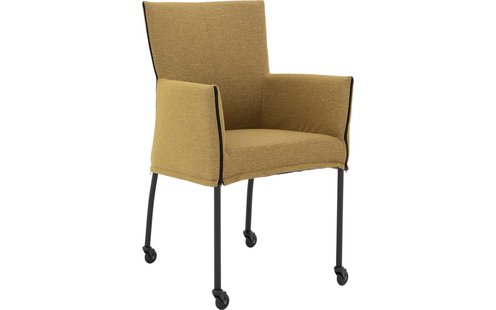 Goossens Eetkamerstoel Funk Zwarte Poten groen stof met armleuning en met wielenZwart skater wiel met zwarte kap, modern design