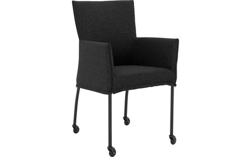Goossens Eetkamerstoel Funk Zwarte Poten antraciet stof met armleuning en met wielenZwart skater wiel met zwarte kap, modern design