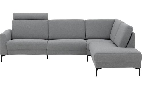 Goossens Hoekbank Dallas lichtgrijs, stof, 1,5-zits, modern design met ligelement rechts