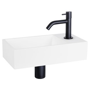 Fonteinset Differnz Solid Solid Surface 36x18.5x9 cm Wit Met Gebogen Kraan Mat Zwart
